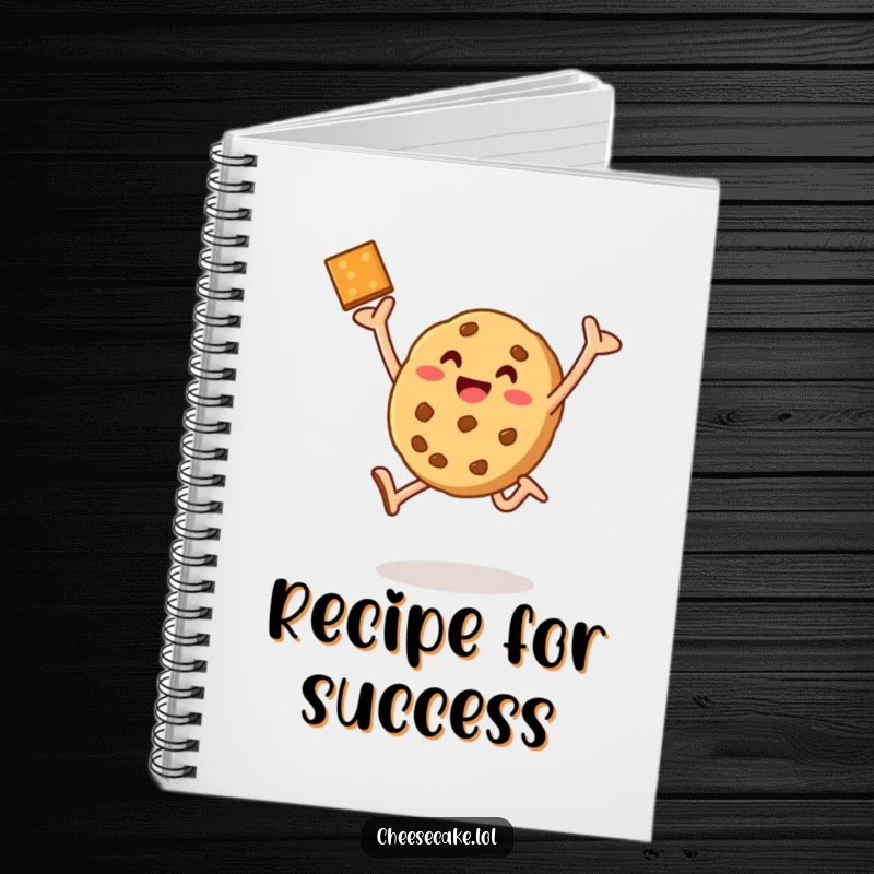 Funny cookie leap notebook featuring a triumphant cookie, ideal for jotting down recipes and baking notes humorously.