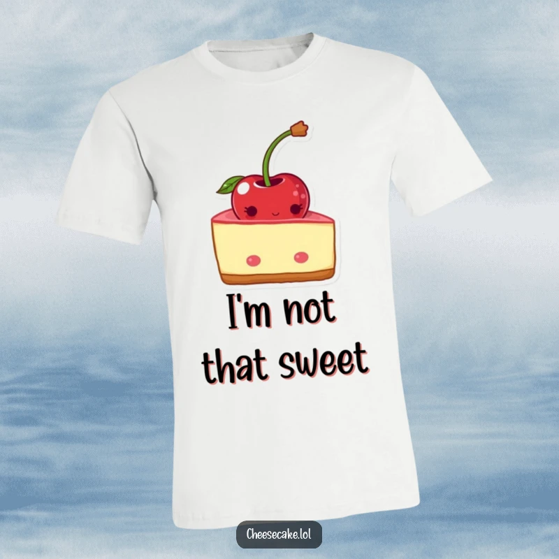 Funny shy cheesecake t-shirt with a blushing wedge hiding behind a cherry. Adorable apparel.