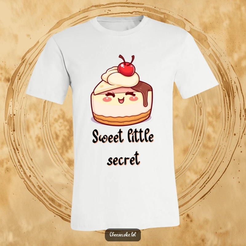 Funny cheesecake with a cherry on top giving a wink on a t-shirt, a perfect funny gift.