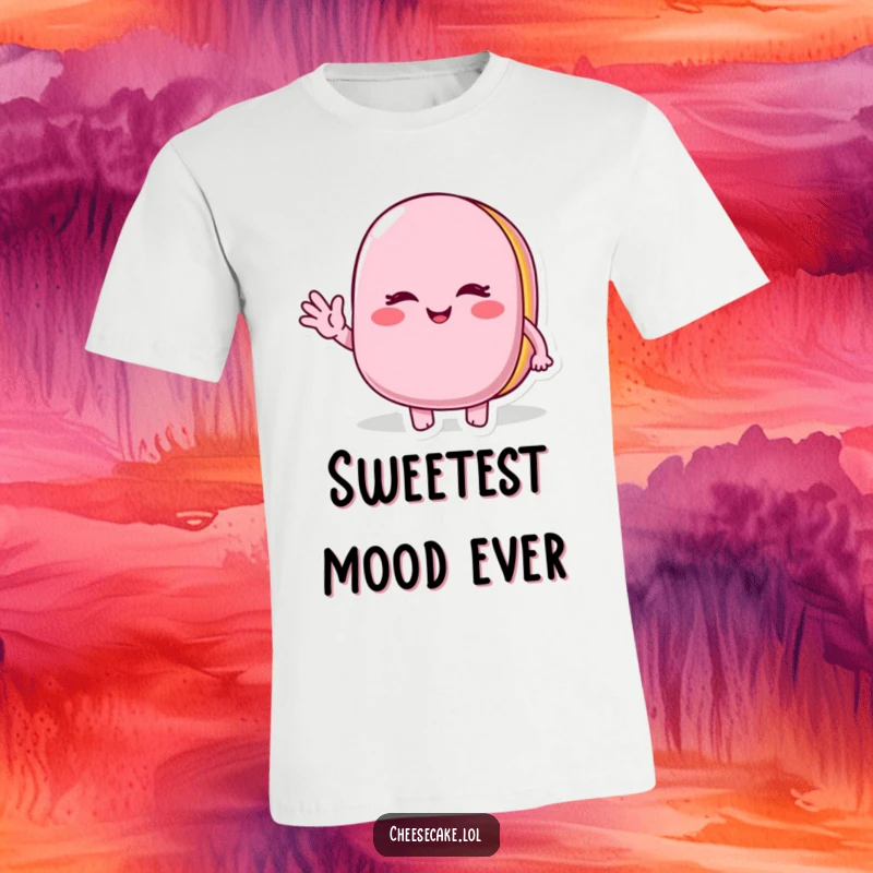 Funny Winking Macaroon T-Shirt: A delightful macaroon character winking and waving hello, embodying sweetness and playful charm.