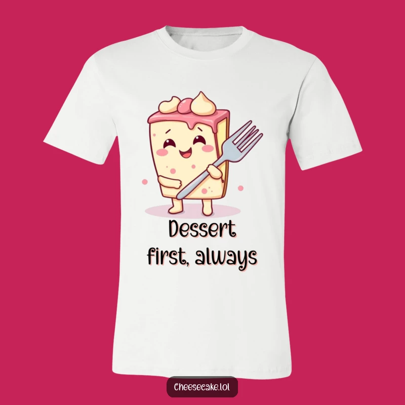Funny Wobbly Cheesecake T-Shirt: Giggling Dessert with Giant Fork Graphic Tee