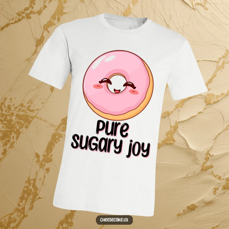 Funny donut t-shirt illustrating a wobbly jelly donut with closed eyes, captured mid-giggle.