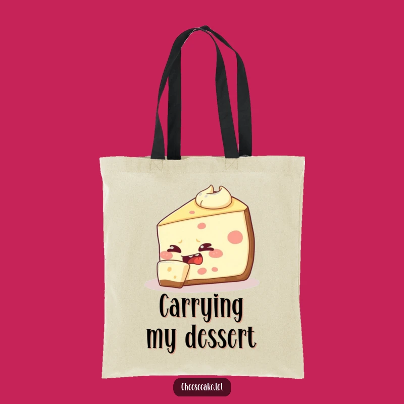 Funny Cheesecake Tote Bag: Mischievous Slice Eating Itself, Carry the Laugh!