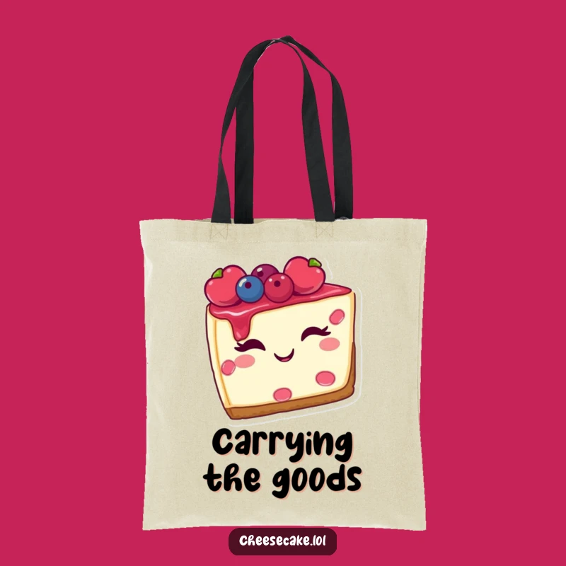 Funny Cheesecake Tote Bag, Winking Berry Dessert Carryall, Hilarious Gift for Sweet Occasions