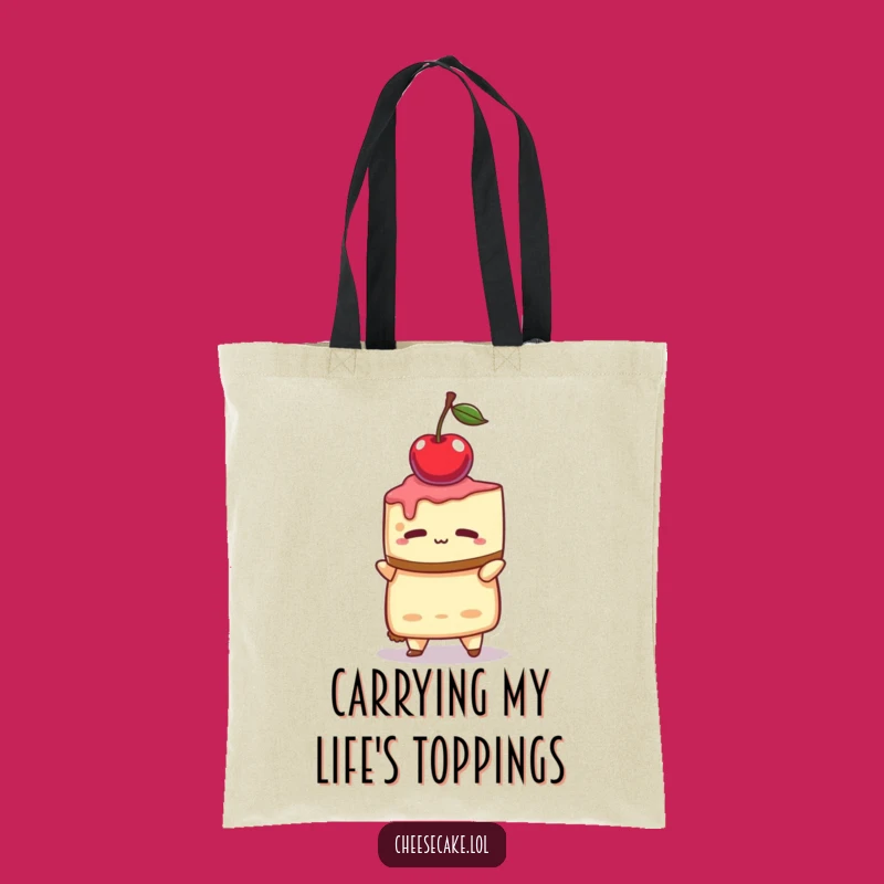 Funny Cheesecake Cherry Tote Bag - Joyful Dessert Balance Carryall