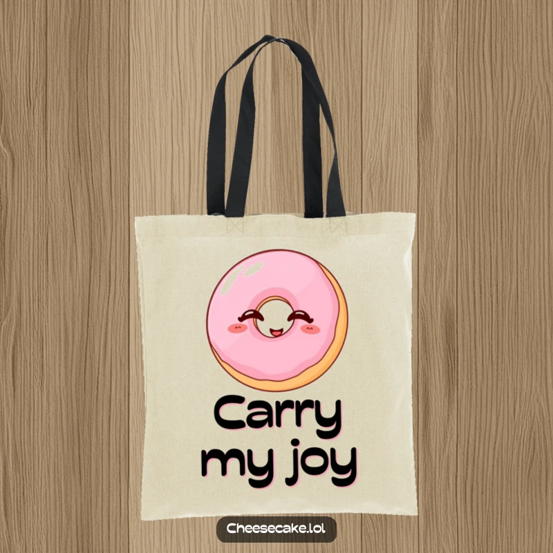 Funny donut tote bag featuring a wobbly jelly donut giggling uncontrollably with eyes closed.